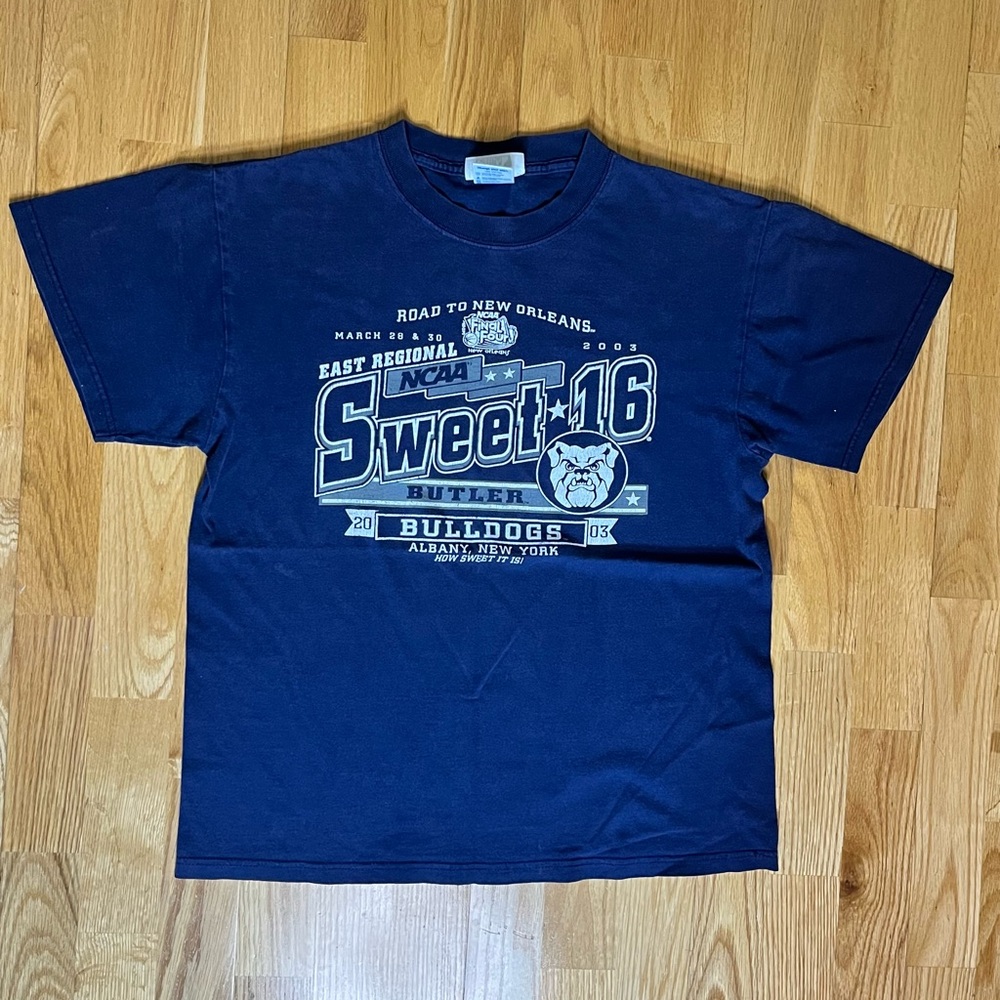 Vintage Butler University NCAA 2003 Sweet Sixteen T Shirt Navy Size Medium